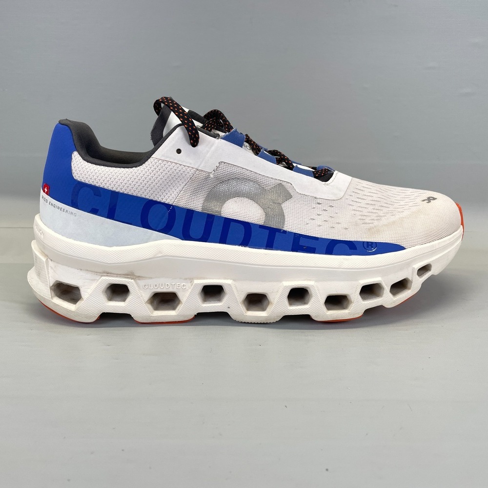 On Cloud Cloudmonster Running Shoes Mens Size 9 White Blue Mesh Lace Up Sneakers